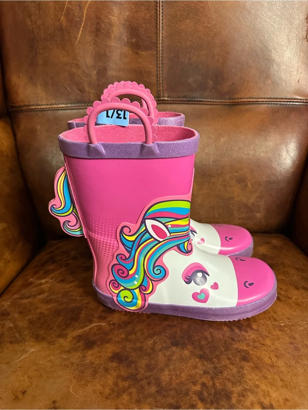 Kids Pink Unicorn Rain & Snow Boots - Waterproof Unicorn Graphic Size 13/1